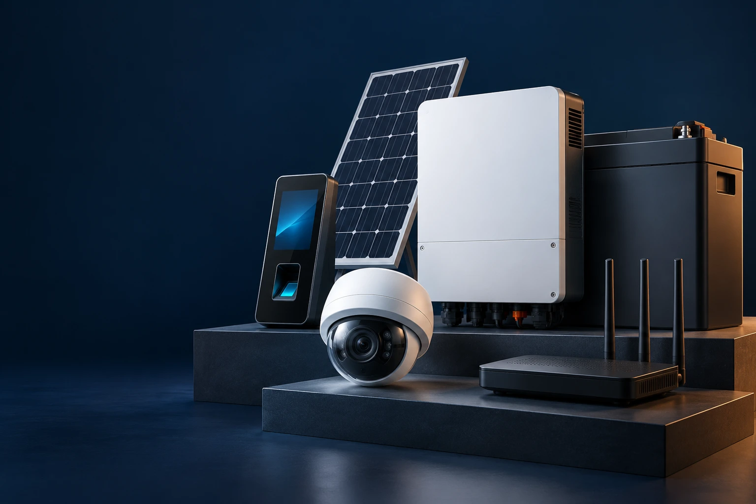 Illustration de solutions solaires, de vidéosurveillance et de réseaux